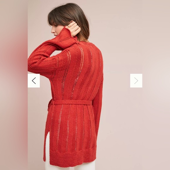 Anthropologie Meadow Rue Priscilla Pointelle Cardigan in Rust Red size M - Picture 3 of 10